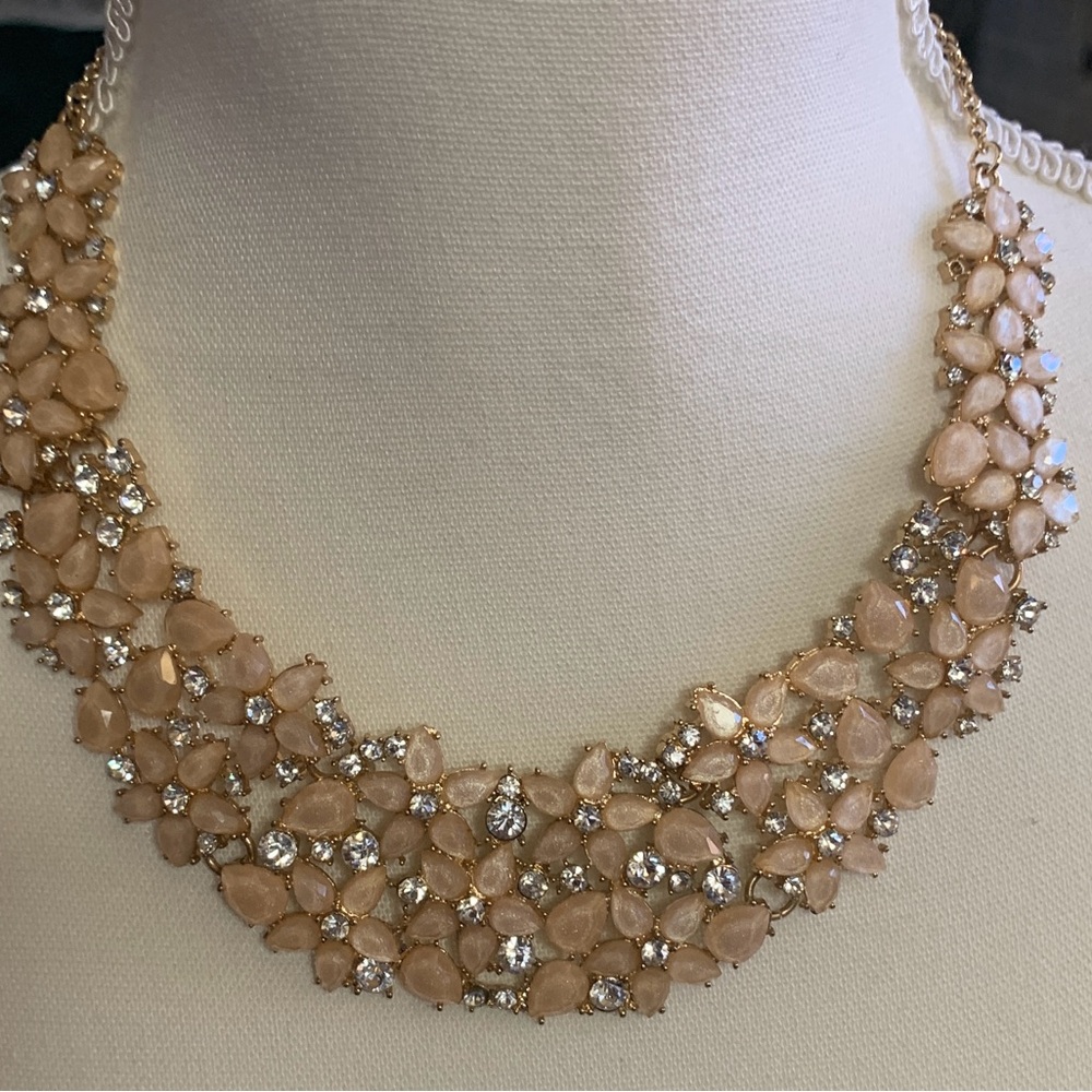 Blush/Soft Peach Rhinestone Statement Necklace - image 3